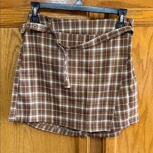 Love Tree Brown Plaid Mini Skirt with Belted Waist